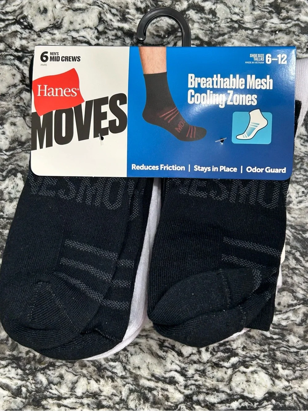 Hanes Moves Men's Mid Crew Socks - Black & Royal Blue